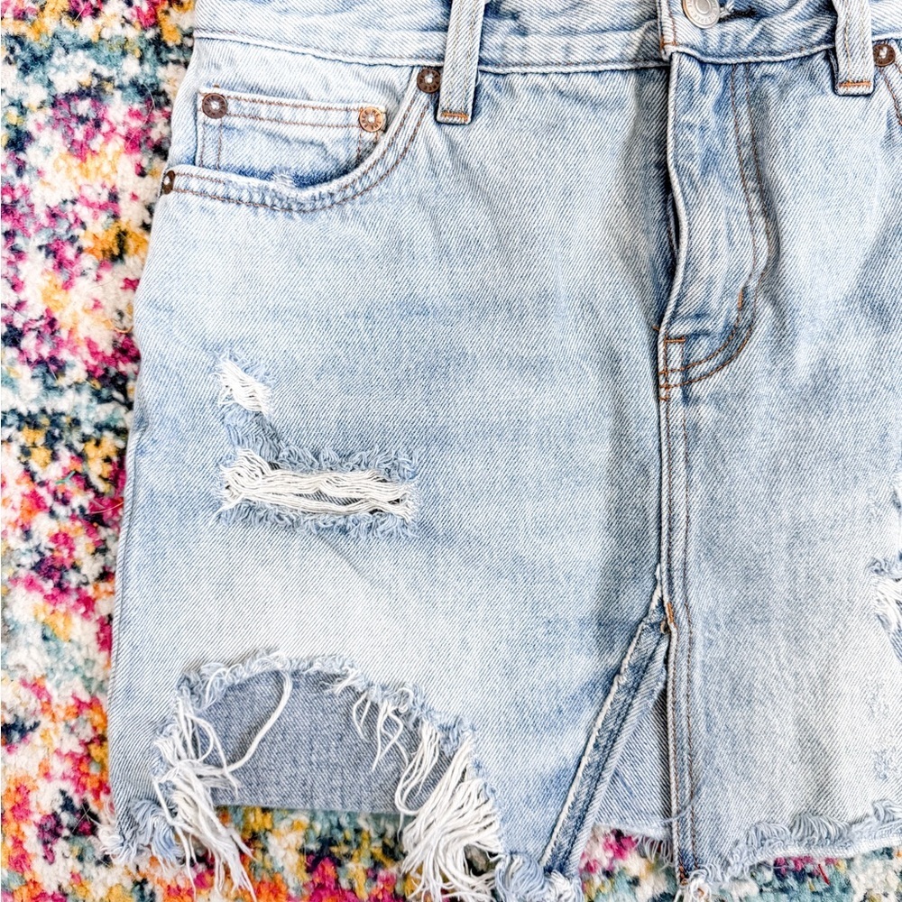 Free People Relaxed Destroyed Denim Mini Skirt - Picture 7 of 10